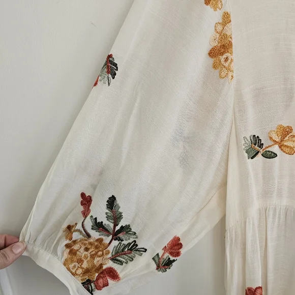 NWT Figueroe & Flower Floral Beige 3/4 Sleeve Embroidered Tier  Dress Size Large - Picture 7 of 11